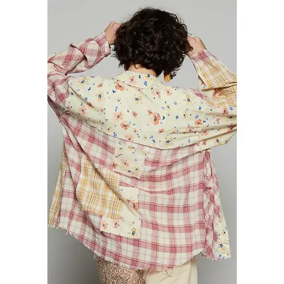 POL Mauve Size Medium Full Sleeve Floral Pattern Woven Plaid Shirt